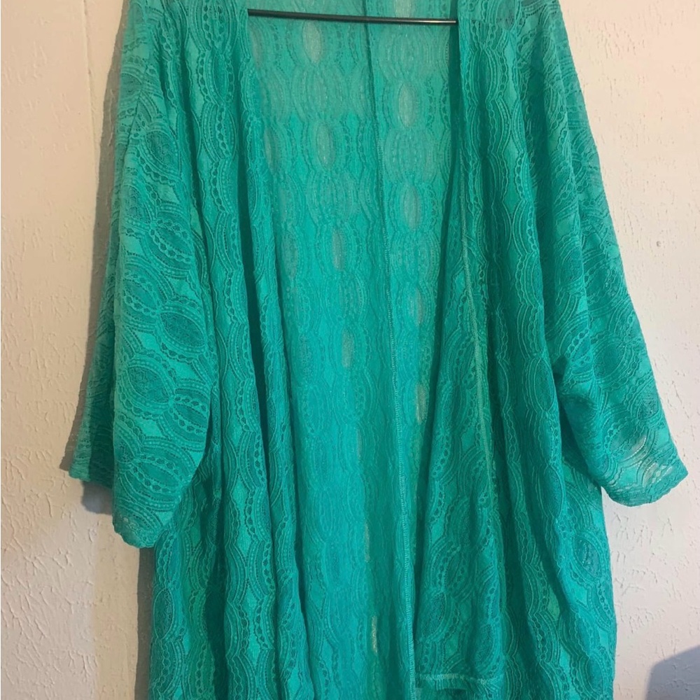 LuLaRoe Teal Lace Open Front Cardigan